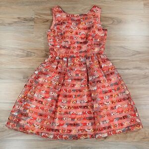 ☔️🔹️Danny & Nicole Orange Floral Print Semi-Sheer Sleeveless Dress Size 6